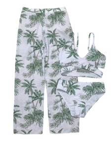 Palm-tree print 3pc girl swimsuit