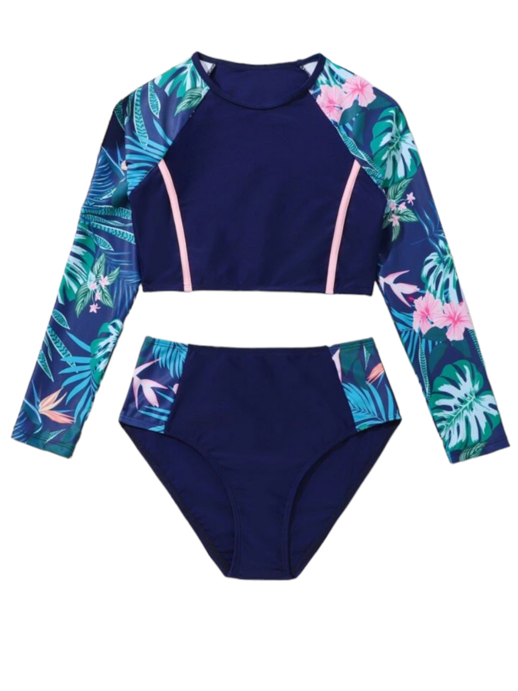 Blue and pink 2pc girl swimsuit