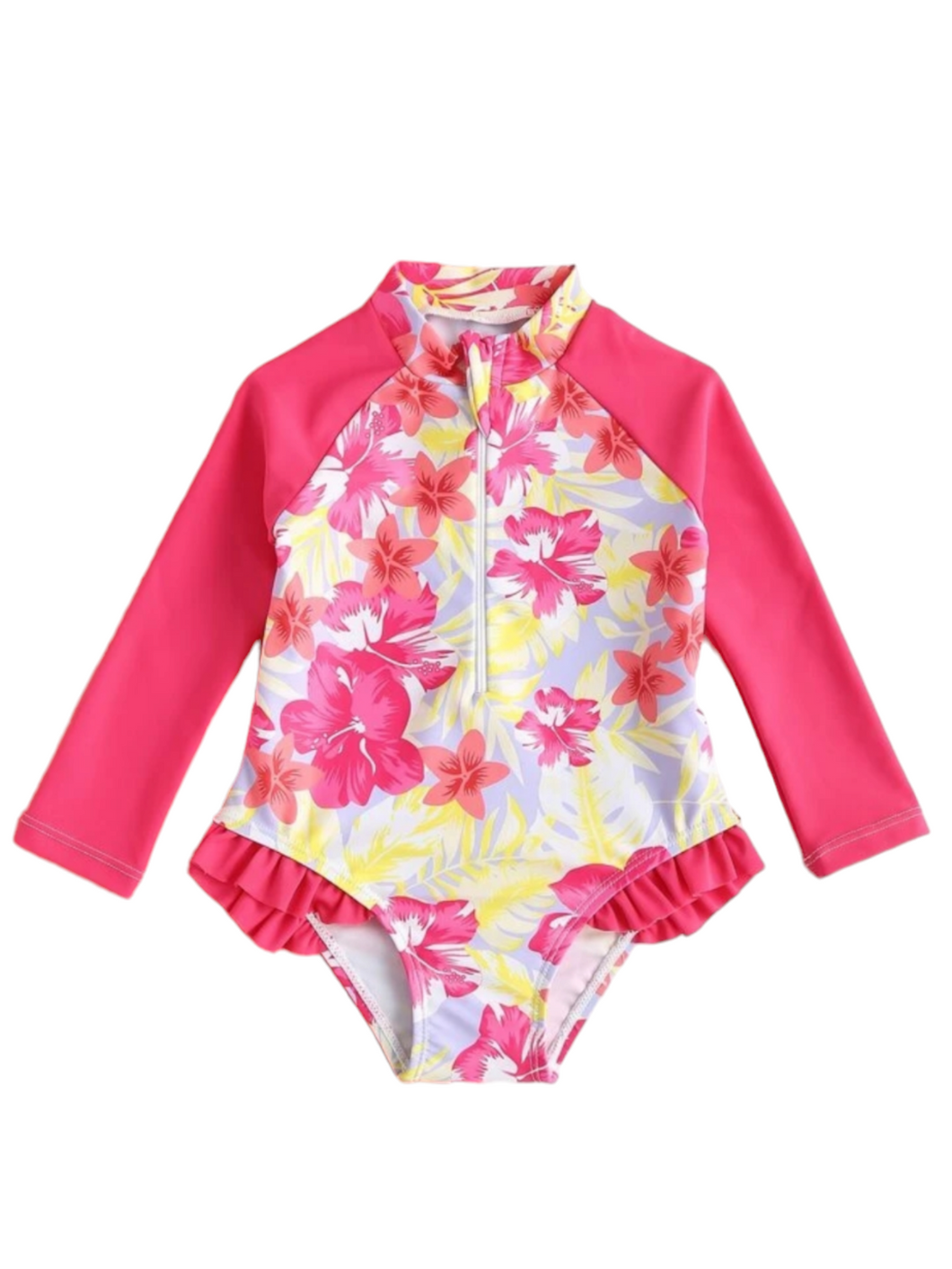 Pink rose print baby swimsuit