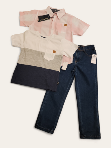 American hawk 3pc pink plaid boys set