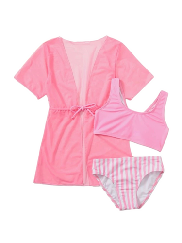 Pink stripe 3pc girl swimsuit