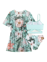 Floral aqua print 3pc Girl swimsuit