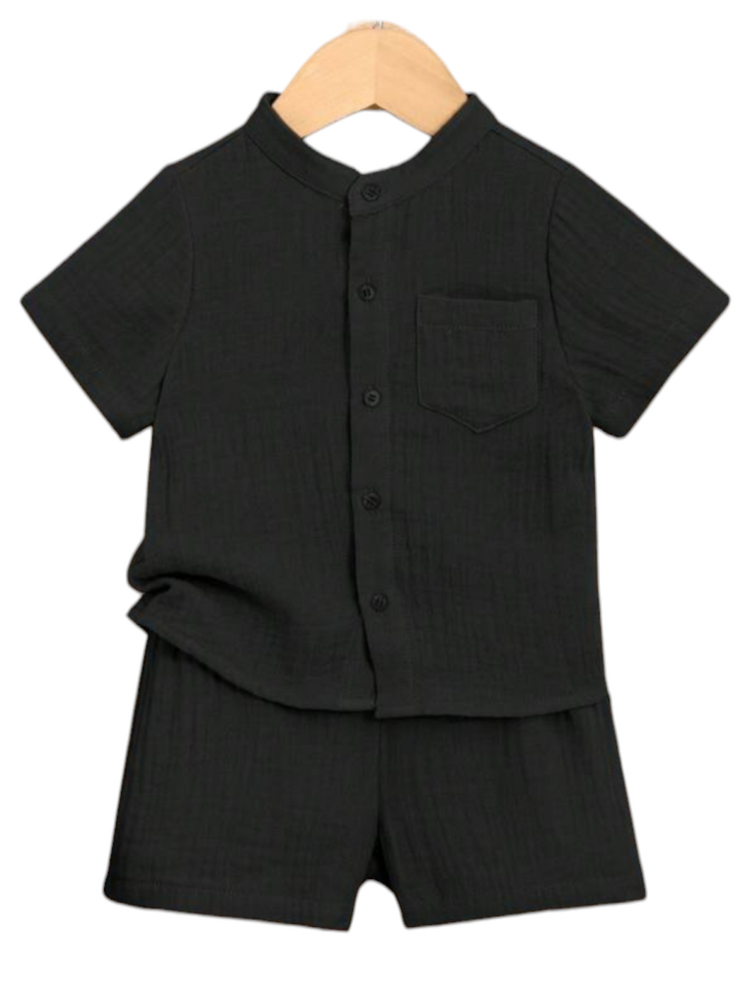 Boy Solid black button down baby set