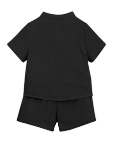 Boy Solid black button down baby set