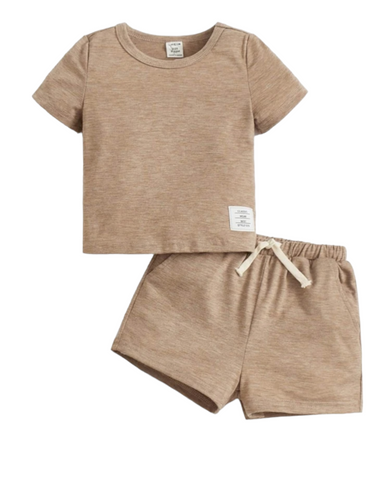 Khaki tee with tie front shorts baby set