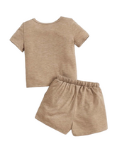 Khaki tee with tie front shorts baby set