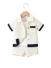 Cream with blue lining boy bahy set