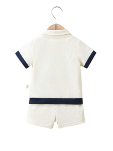 Cream with blue lining boy bahy set