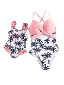 Mommy Palm-tree print onsie swimsuit