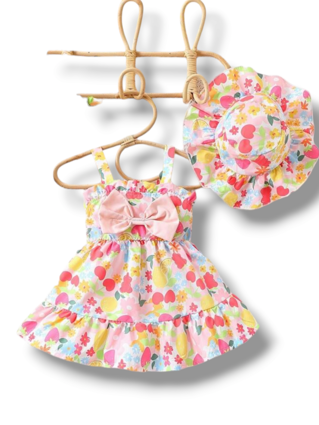 Colorful baby dress w/ pink bow