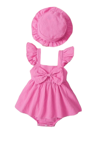 Pink onsie  baby dress with cap