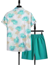 Aqua leaf print teen boys set