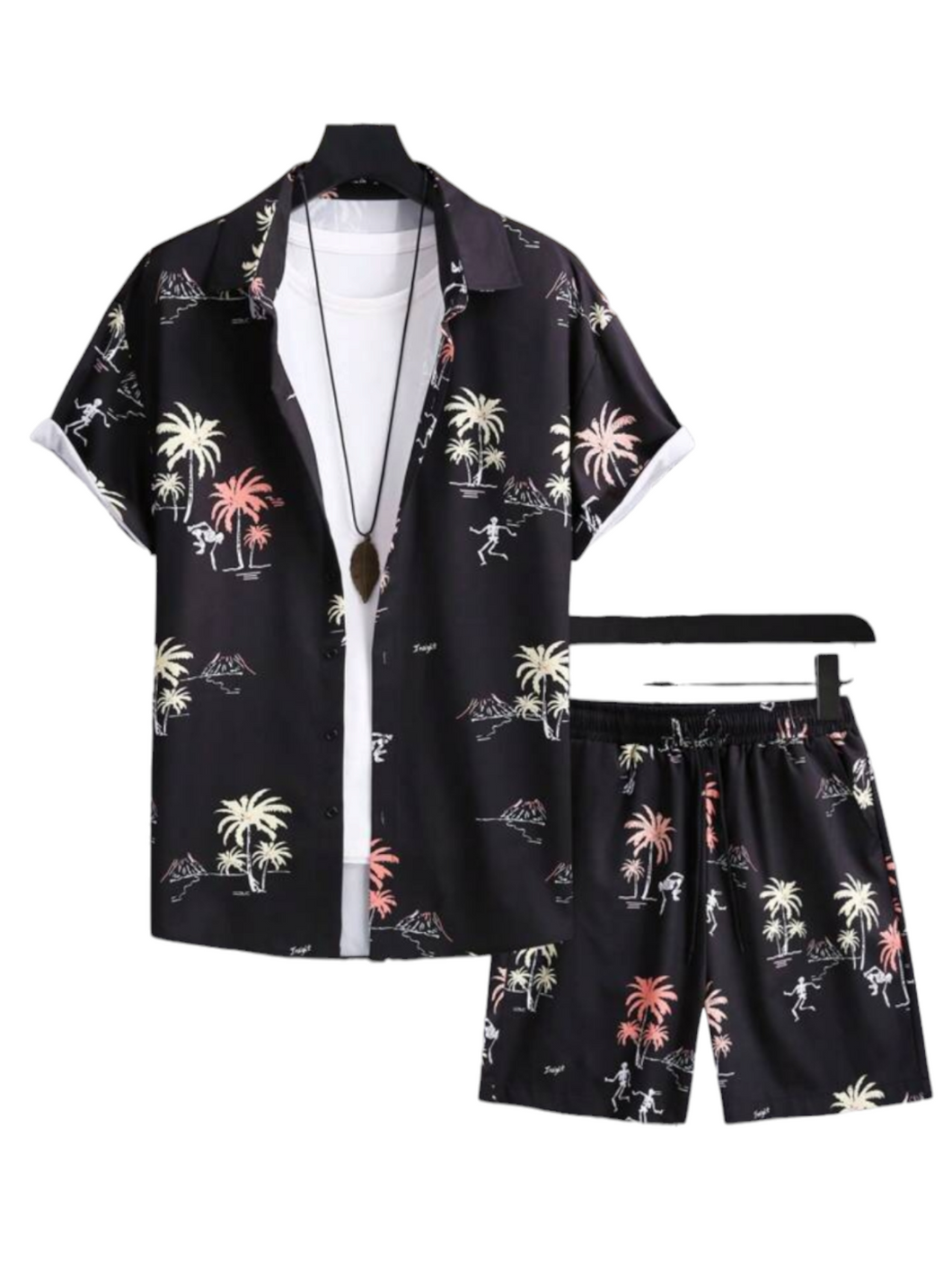 Black floral print teen boys set