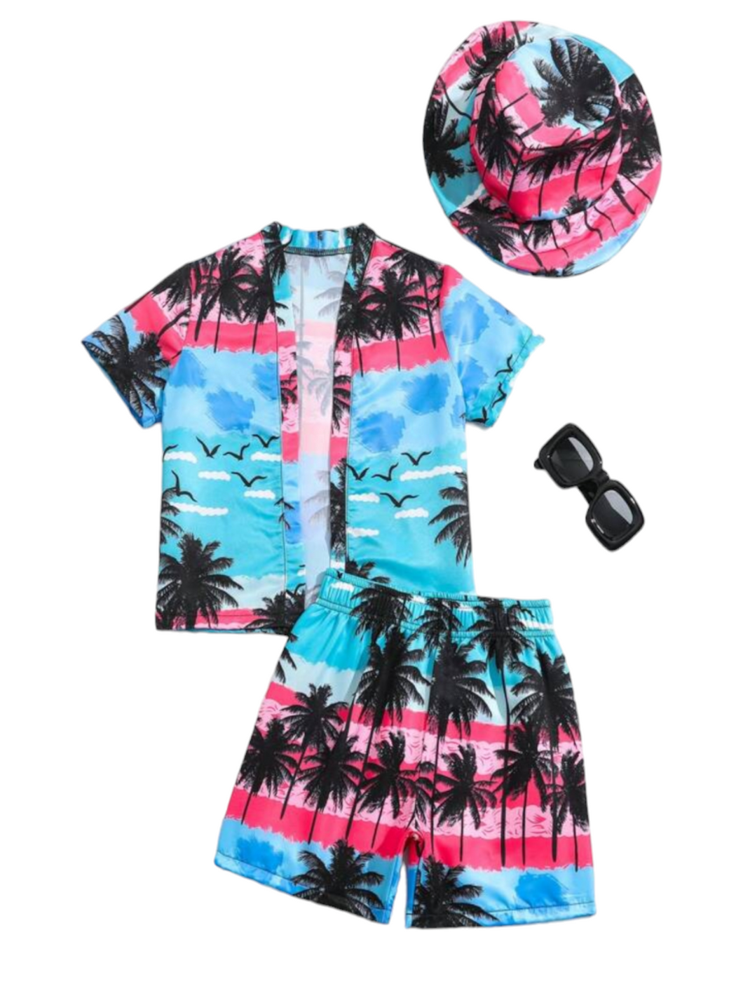 Palm tree print  2 pc boys set with hat