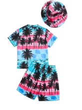 Palm tree print  2 pc boys set with hat