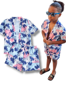 Palm tree print 2pc boys set