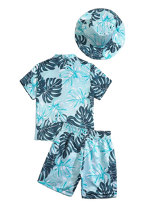 Leaf print 2pc  boys set with hat