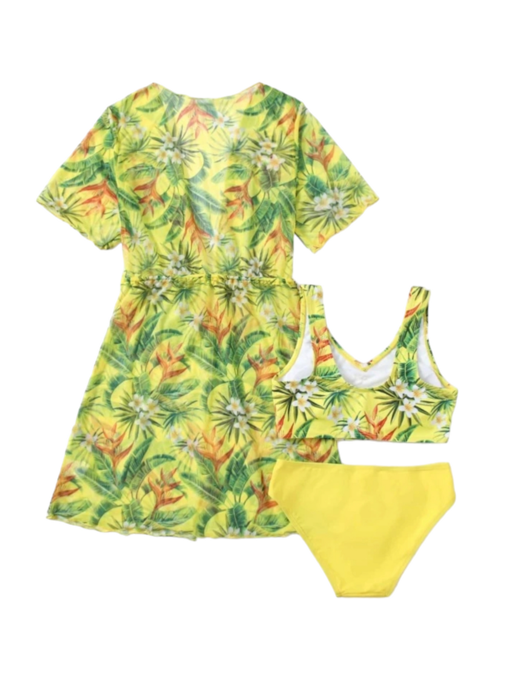 Girl swimsuit yellow tropical 3 pc