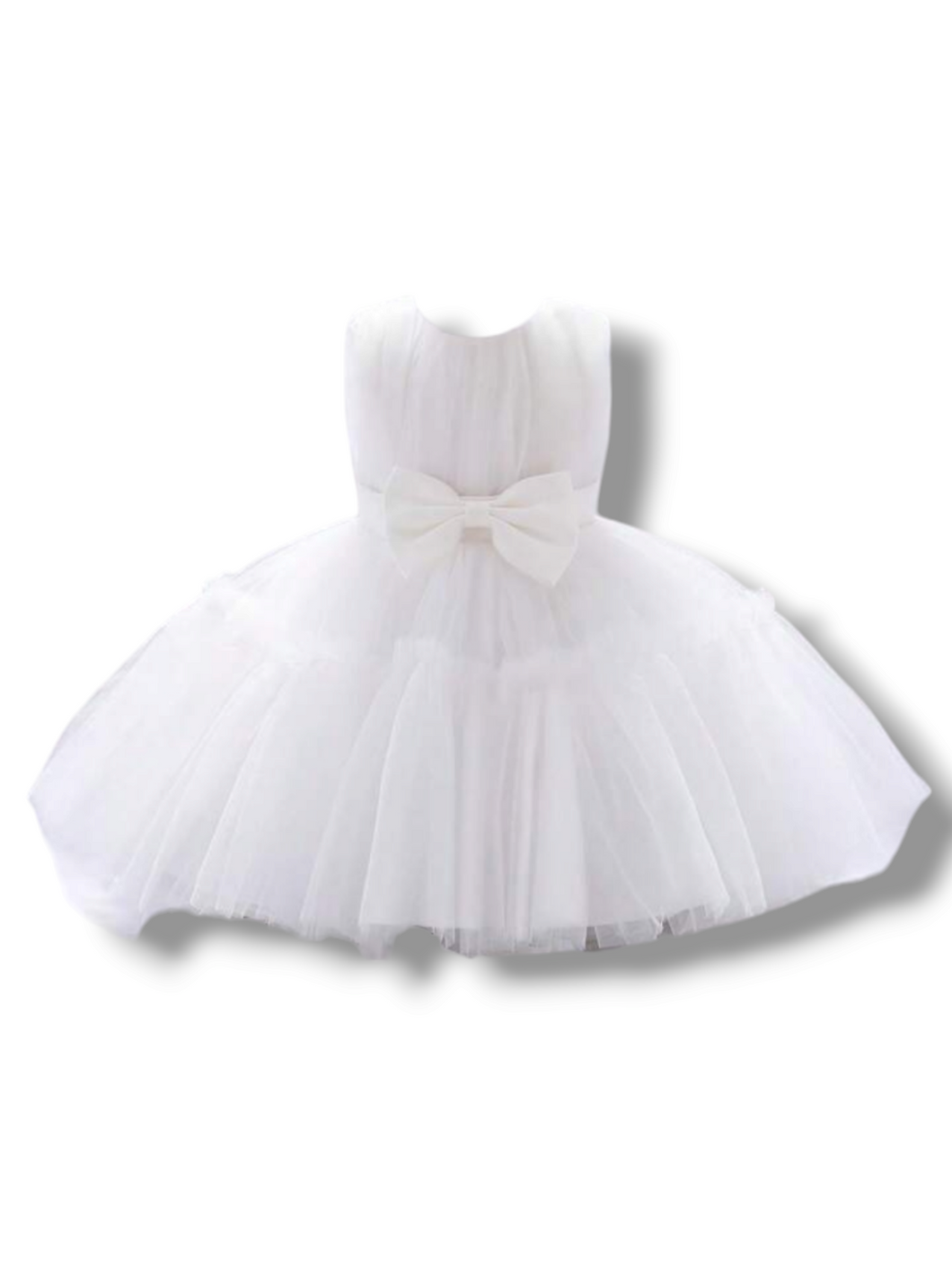 White tulle girl formal dress dress with bow