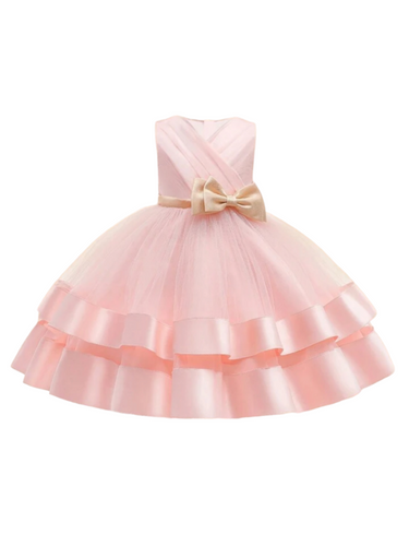 Formal  girl dress pink with gold bow