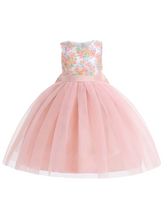 Pink floral tulle formal girl dress