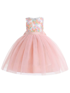 Pink floral tulle formal girl dress