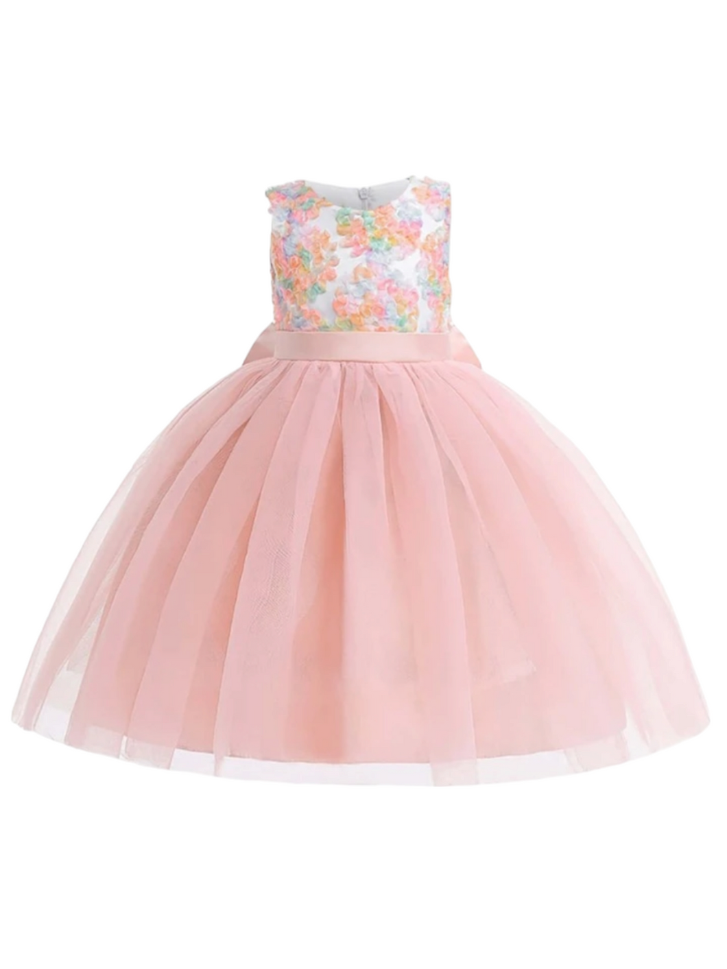 Pink floral tulle formal girl dress