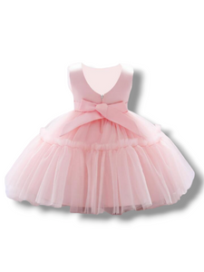 Pink tulle girl formal dress with bow infront