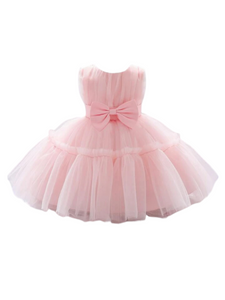 Pink tulle girl formal dress with bow infront