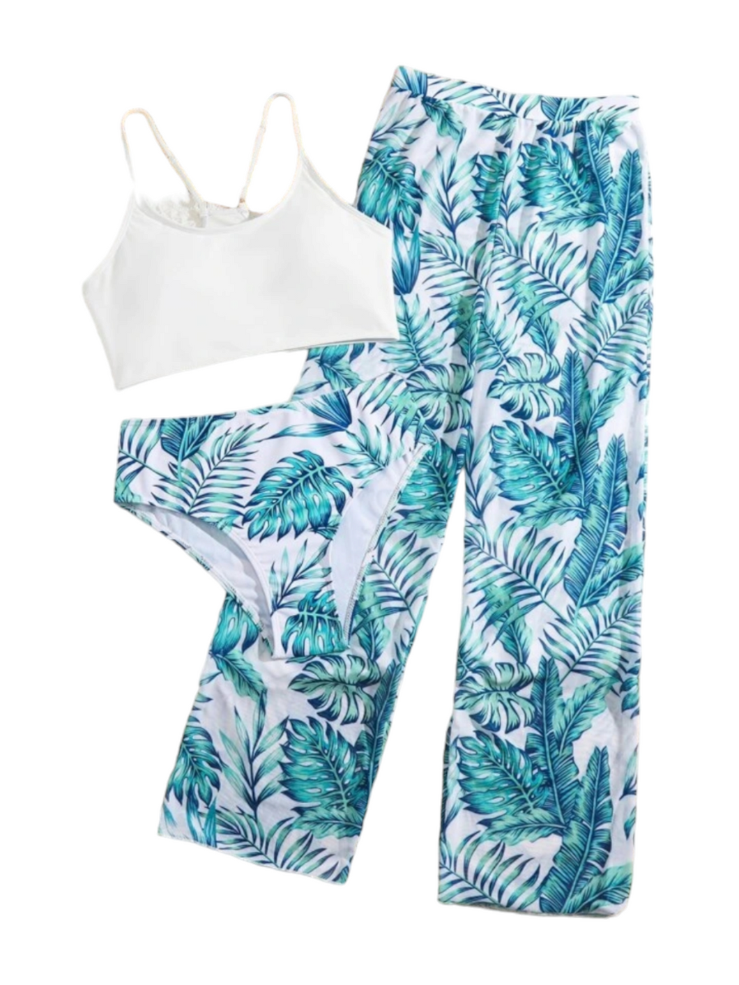 Leaf print girl swimsuit