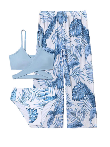 Leaf print girls swimsuit