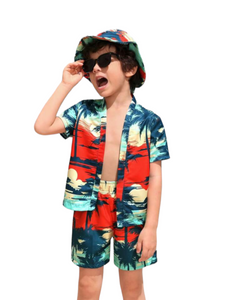 Tropical print boy swimsuit set