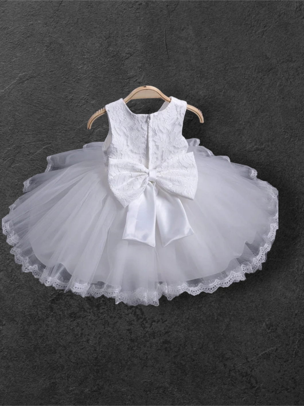 Baby girl formal dress white with big bow at the back