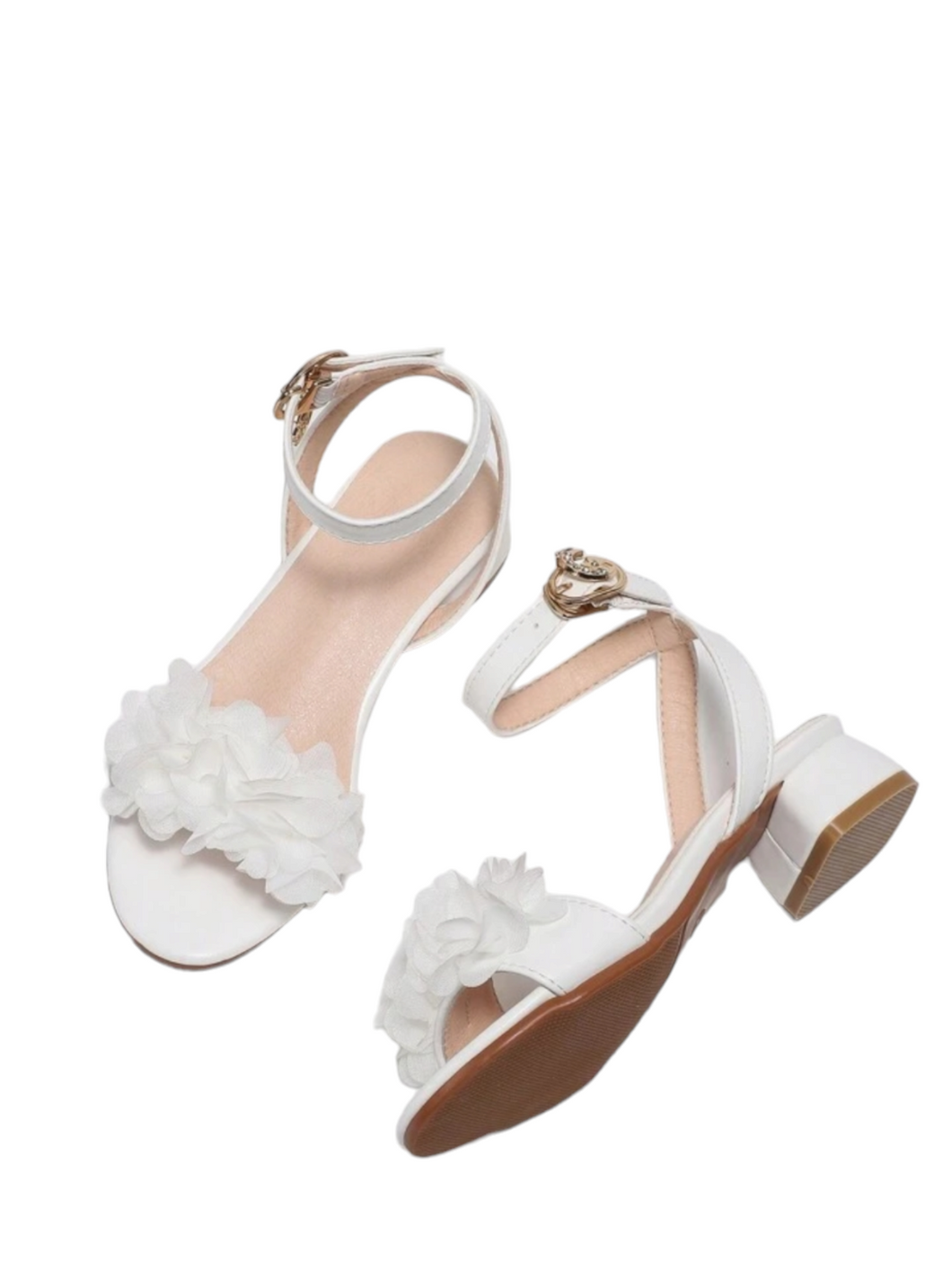 Girl white formal shoes with flowers on top