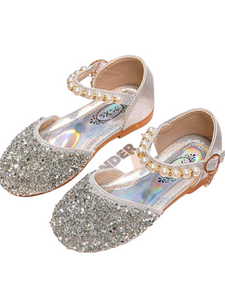 Girl formal shoes silver with pearl strap