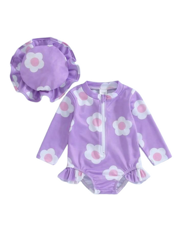 Purple flower girl baby swimsuit