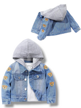 Baby Boy bear print jeans jackets with hoodie