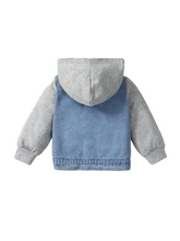 Baby boy jeans jacket with grey sleeves and hoddie