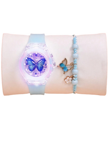 Butterfly girl led bracelet and watch set