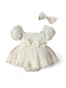 Beige baby dress romer with headband