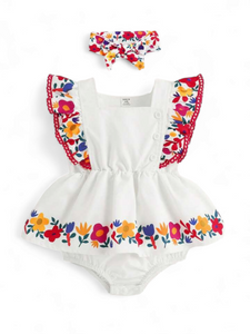 Boho baby dress romper with headband