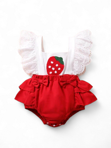 Red/white strawberry baby dress romper