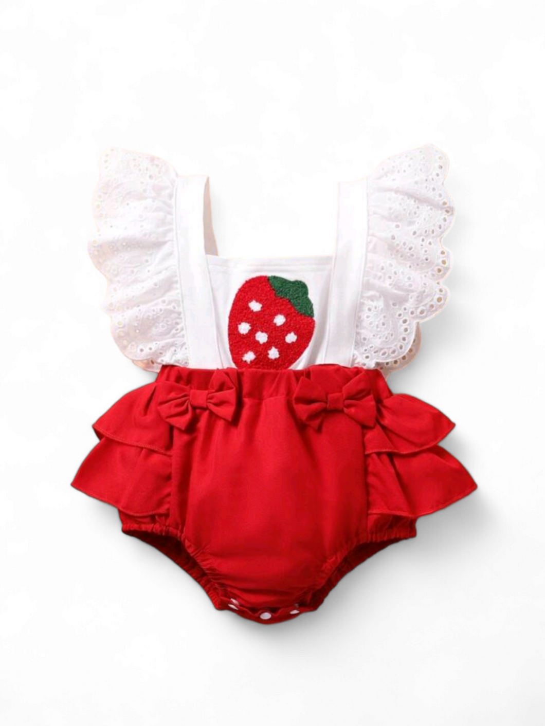 Red/white strawberry baby dress romper