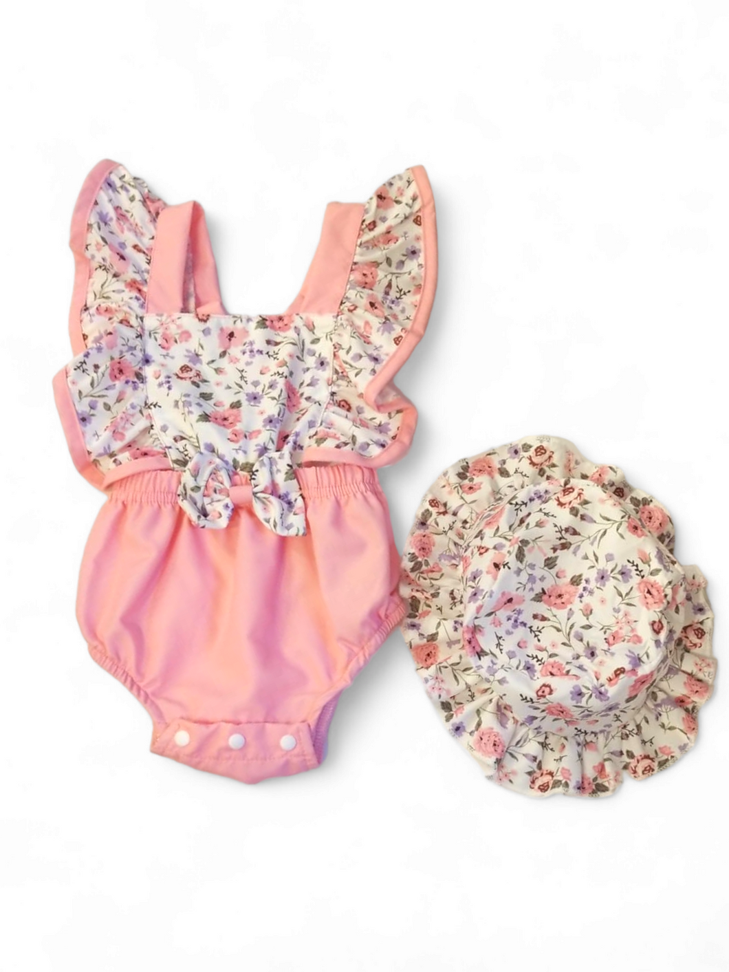 Pink romper and purple flowers baby set #3