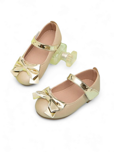 Gold bow toddler girl formal shoes