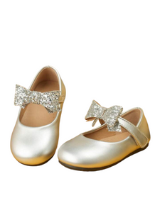 Silver sparkly bow toddler girl formal shoes