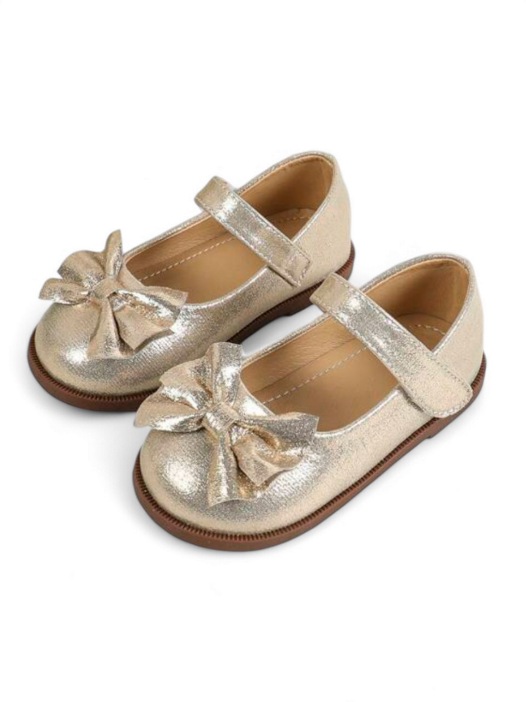 Meyalic Gold bow toddler girl formal shoes