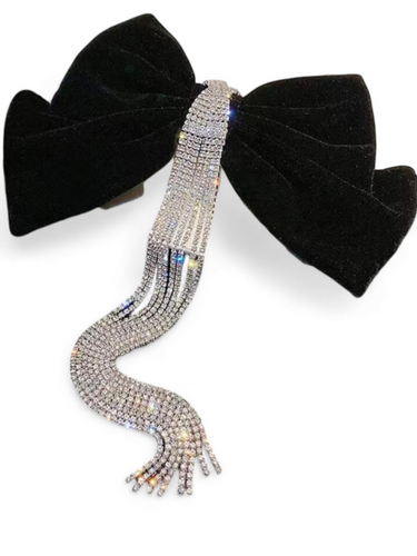 MEGA bow rhinestones black velvet bow