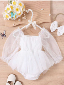 White baby dress romper