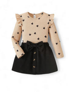 Heart top with corduroy skirt girl set